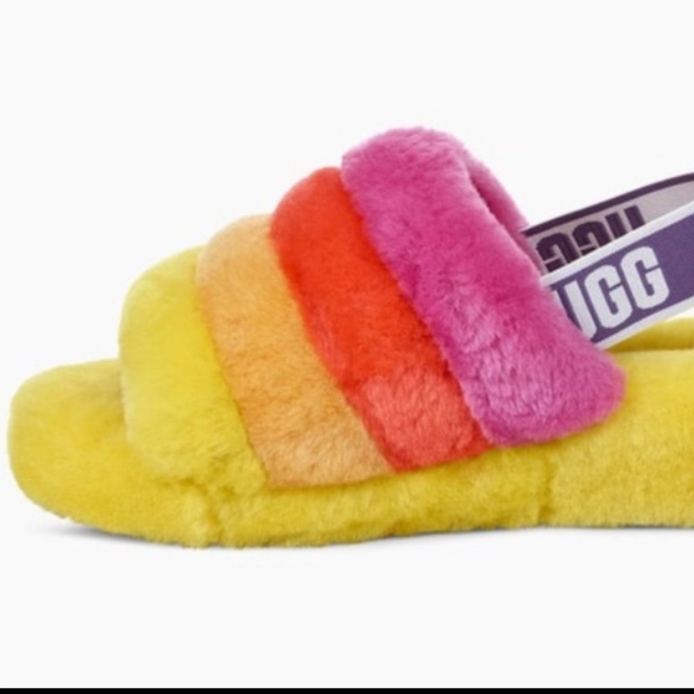 UGG Pride Fluff Yeah Rainbow SLIPPERS Slide - Picture 5 of 13